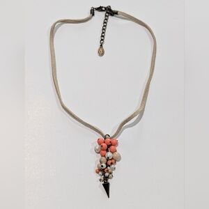 Robert Rose Coral & Cream Cha Cha Beaded Choker Style Leather Necklace